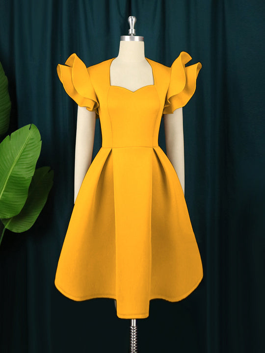 Damen elegantes Kleid mit voluminösen Rüschensäumen R&B