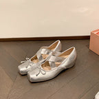 Damen elegante Ballerinas mit kreuzenden Riemen und dekorativem Schleifen-Akzent R&B