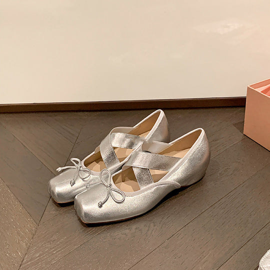Damen elegante Ballerinas mit kreuzenden Riemen und dekorativem Schleifen-Akzent R&B
