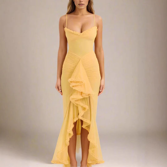Damen Elegantes Wickelkleid mit Rüschendetails und hohem Schlitz R&B