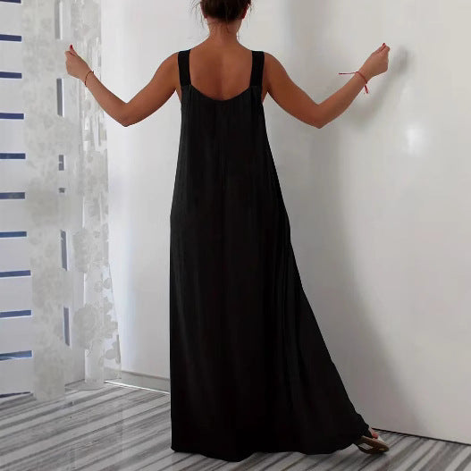 Damen luftiges Maxikleid mit verstellbaren Trägern und Taschen R&B