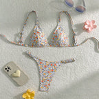 Damen Triangel-Bikini mit verstellbaren Trägern und floralen Mustern