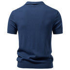 Herren nan fein geripptes Kurzarm-Poloshirt mit offenem Kentkragen R&B