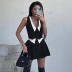 Damen schickes ärmelloses Blazer-Set mit Faltenrock R&B