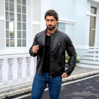 Herren moderne Kunstlederjacke mit Reißverschlüssen R&B