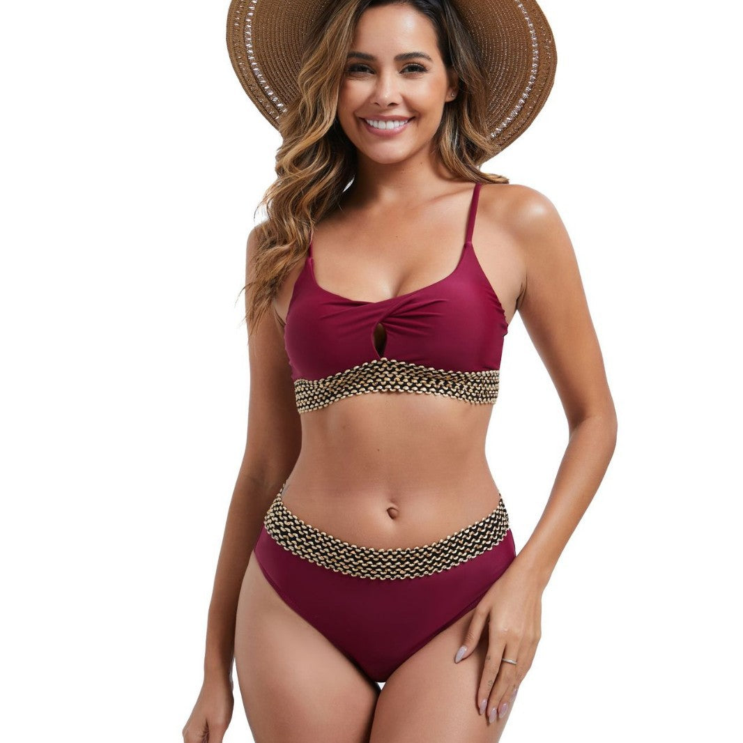 Damen Hoch tailliertes Bikini-Set mit dekorativem Knotendetail R&B