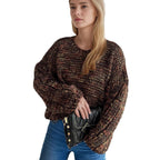 Damen grob gestrickter Pullover mit voluminösen Ärmeln R&B