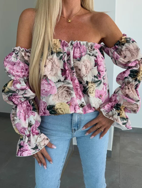 Damen Off-Shoulder Bluse mit Rüschendetails und floralen Mustern R&B