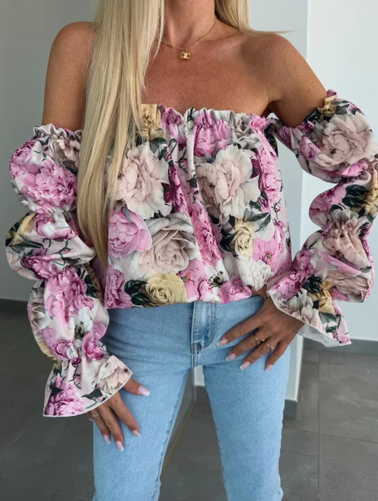 Damen Off-Shoulder Bluse mit Rüschendetails und floralen Mustern R&B