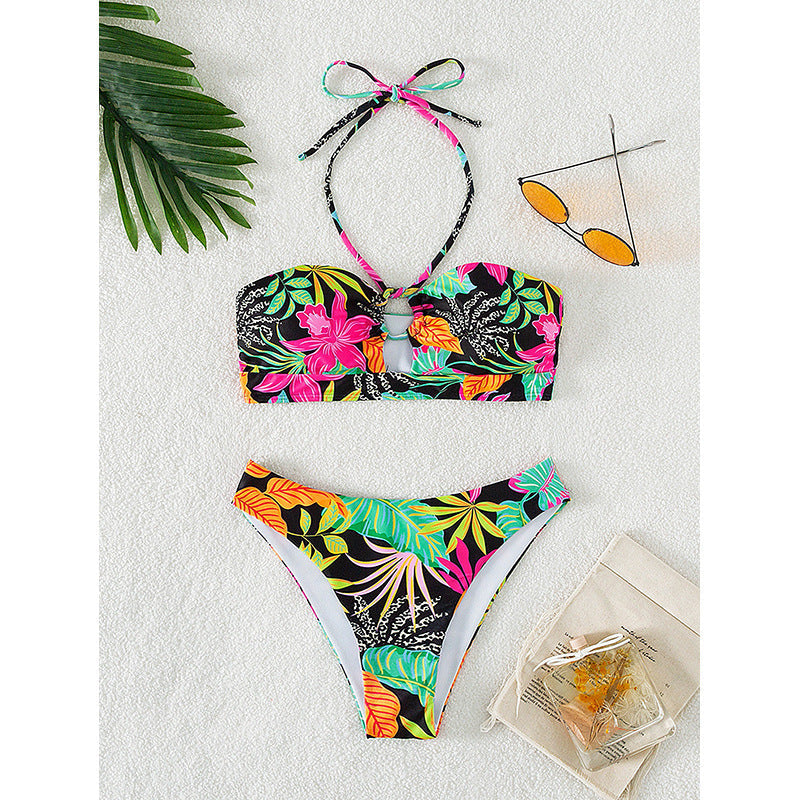 Damen Bandeau-Bikini mit floralem Design und cut-out Details R&B