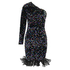 Damen Glamouröser Abendkleid mit funkelnden Pailletten und Rüschenabschluss