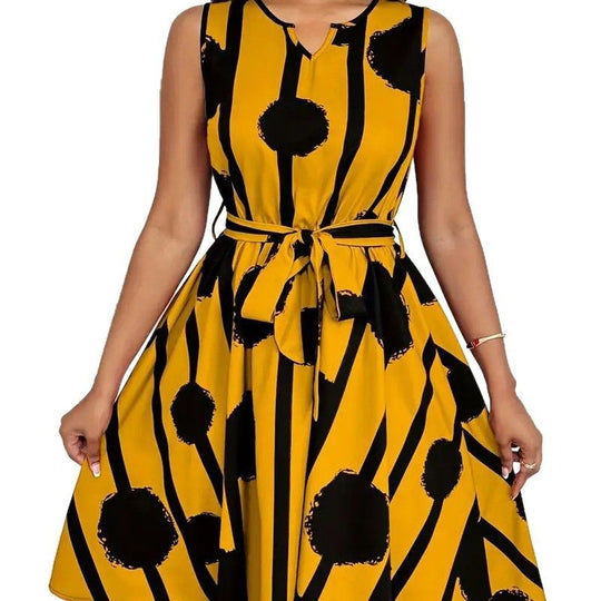 Damen Elegantes Kleid mit grafischem Muster und Taillengürtel R&B
