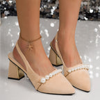 Damen Slingback-Pumps mit elegantem Perlenbesatz und stabiler Absatzhöhe R&B
