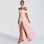 Damen Maxikleid mit schulterfreiem Design und seitlichem Schlitz R&B