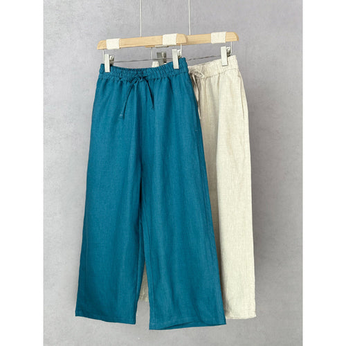 Damen lockere Leinenhose mit elastischem Bund und seitlichen Eingrifftaschen R&B