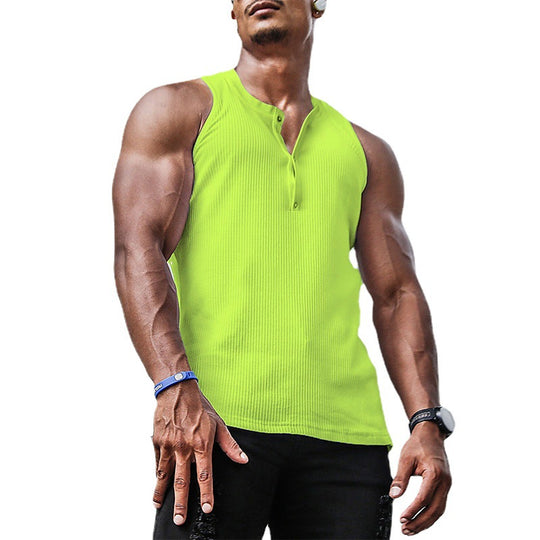 Herren Ärmelloses Sport-Tanktop mit Knopfleiste und atmungsaktivem Gewebe R&B