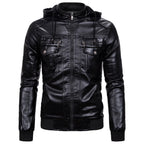 Herren Kunstlederjacke mit Kapuze und Fleece-Futter