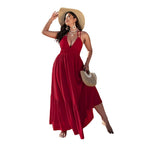 Damen Maxikleid mit tiefem V-Ausschnitt und elastischem Taillenbund R&B