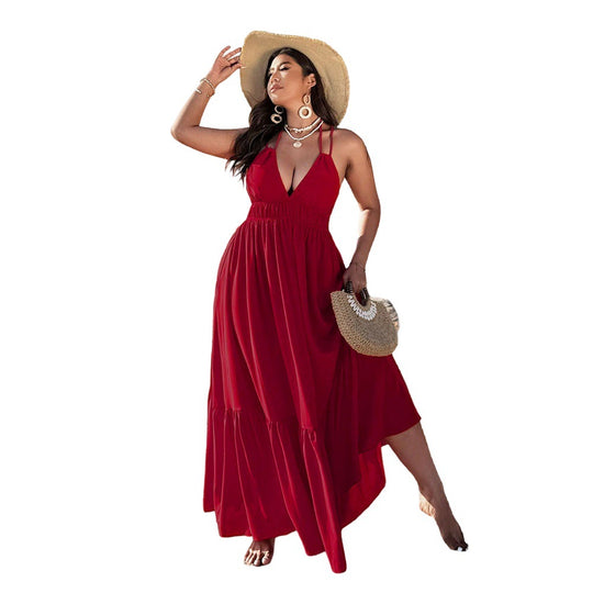 Damen Maxikleid mit tiefem V-Ausschnitt und elastischem Taillenbund R&B