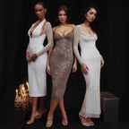 Damen Elegantes Maxikleid mit transparenten Ärmeln und betontem Rüschensaum R&B
