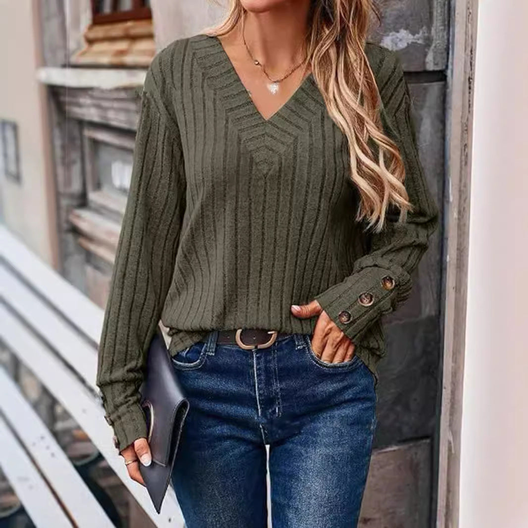 Damen Strickpullover mit V-Ausschnitt und modischer Rippstruktur R&B