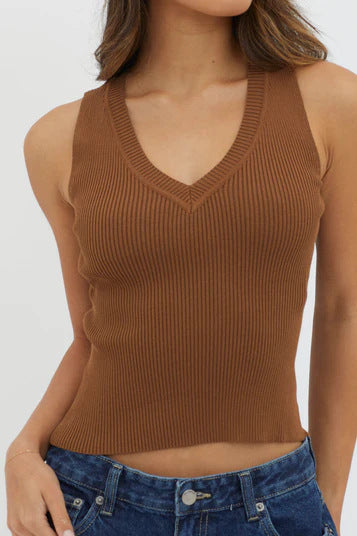 Damen figurbetontes V-Ausschnitt Rippenshirt R&B