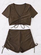 Damen Crop-Top Badeanzug-Set mit verstellbarem Design