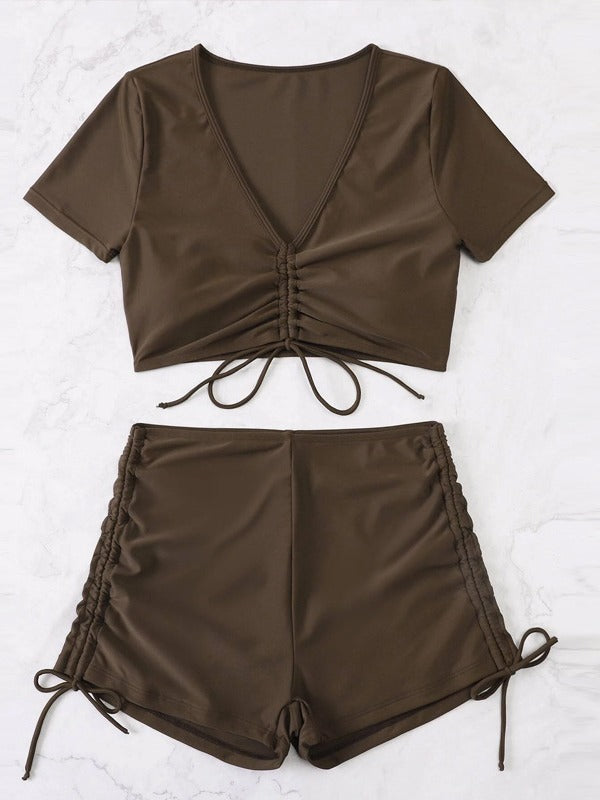 Damen Crop-Top Badeanzug-Set mit verstellbarem Design