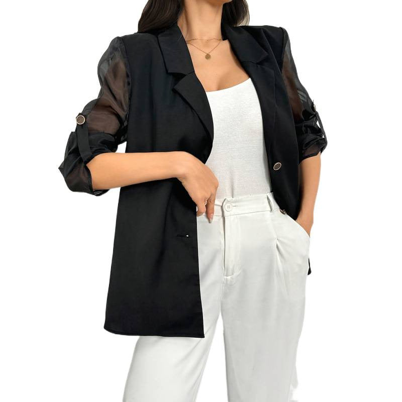 Damen Eleganter Blazer mit transparenten Ärmeln R&B