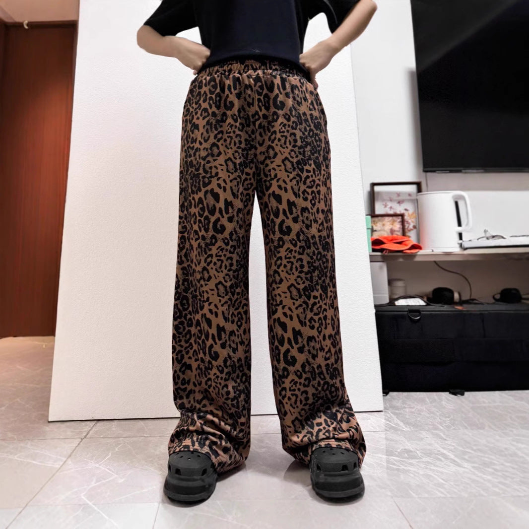 Damen Weite Leopard-Hose mit elastischem Bund und seitlichen Taschen R&B