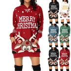 Damen Weihnachts-Kapuzenkleid mit auffälligem Rentier-Motiv R&B