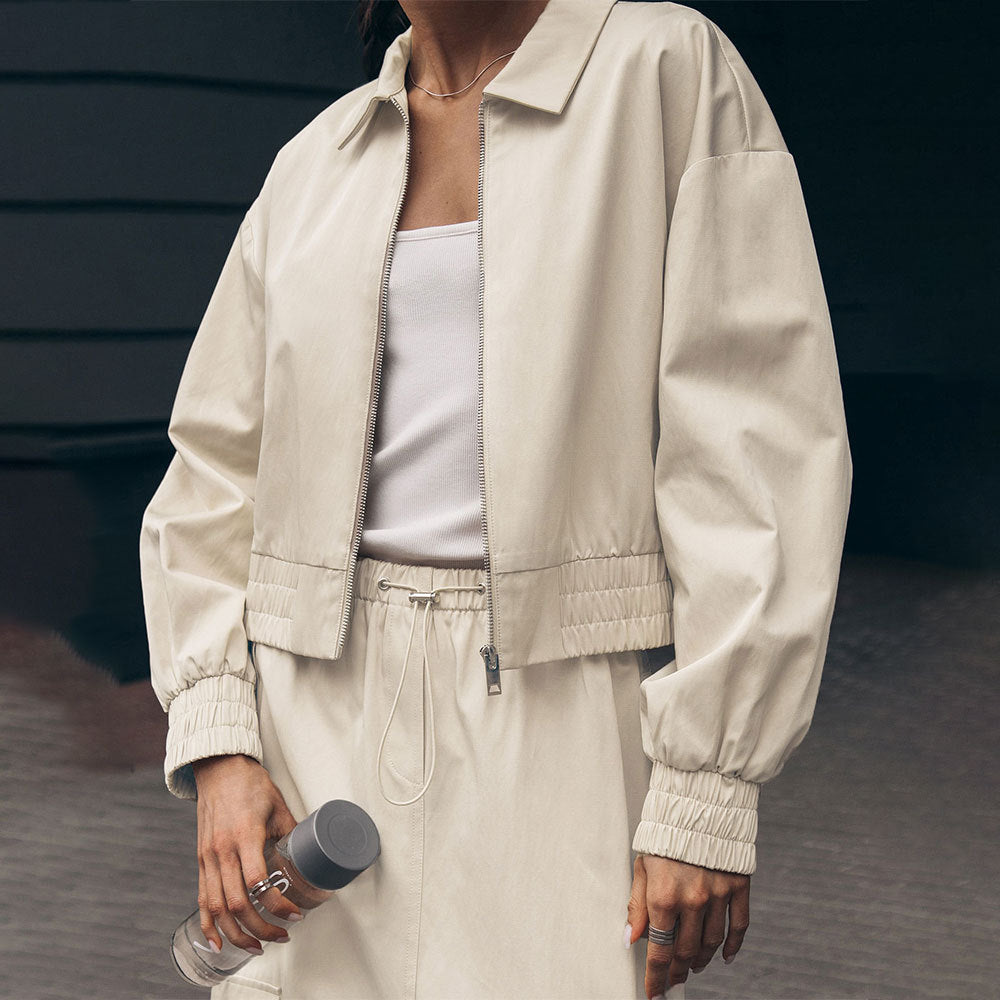 Damen Modischer cropped Windbreaker mit elastischen Bündchen R&B