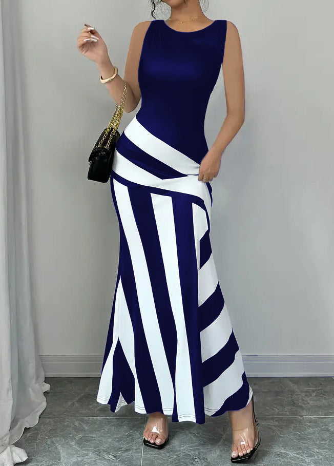 Damen Maxikleid mit stilvollem Wickel-Effekt und diagonalen Streifen R&B
