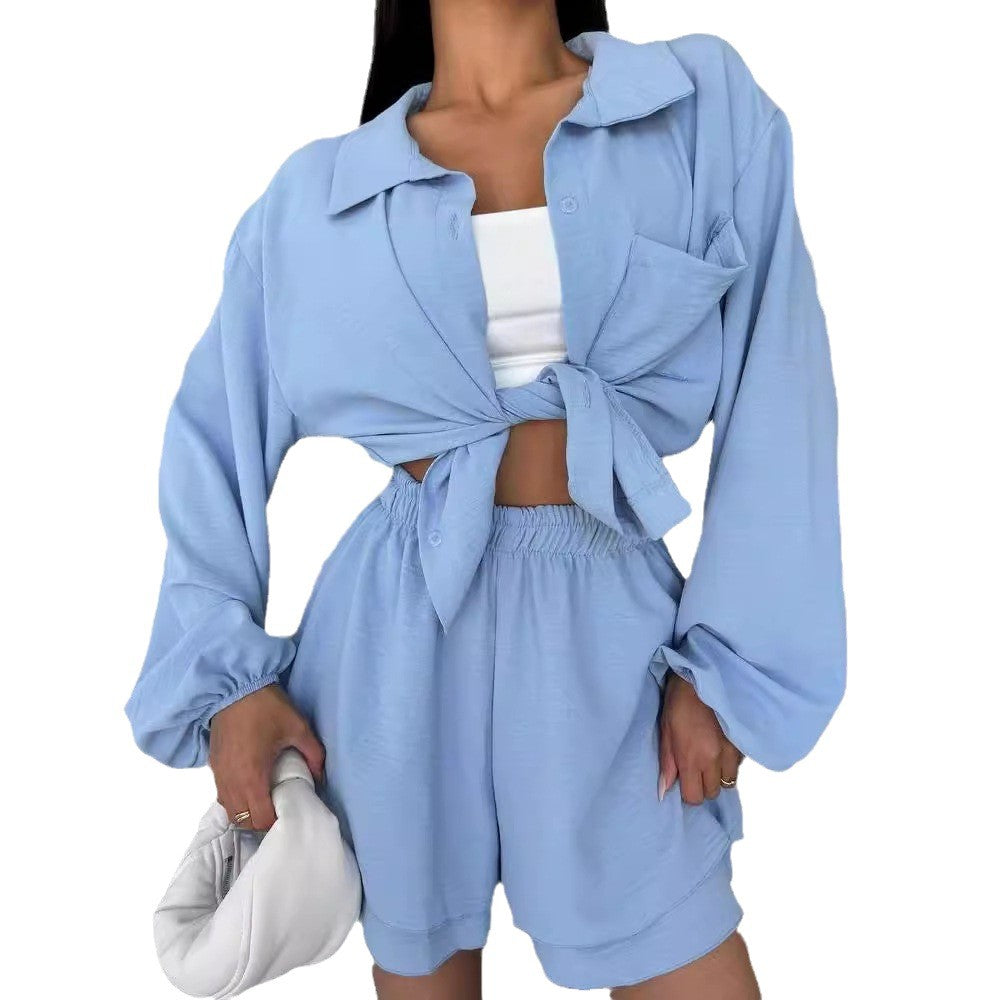 Damen Entspanntes Shorts-Set mit Oversized Hemd R&B