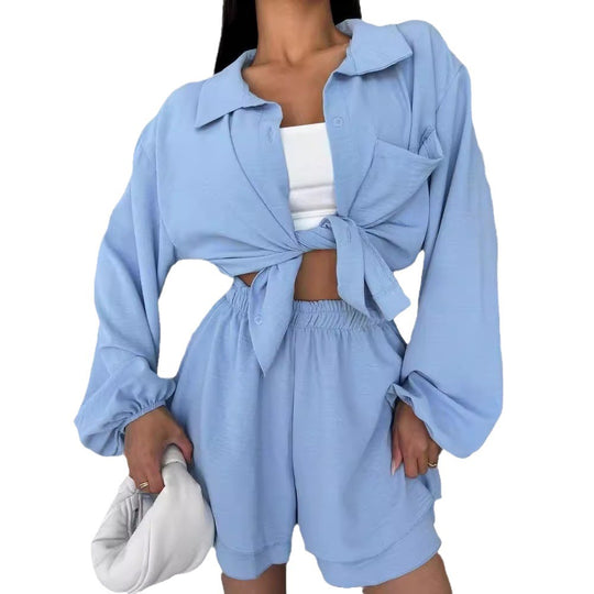 Damen Entspanntes Shorts-Set mit Oversized Hemd R&B