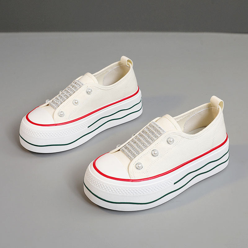 Damen modische Plateau-Sneaker mit glitzernden Akzenten und elastischem Einstieg R&B