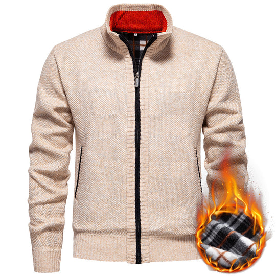 Herren stylischer Strickjacke mit hohem Kragen und praktischen Taschen R&B
