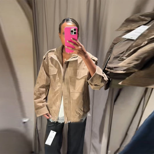 Damen Lässige Wildlederjacke mit praktischen Taschen und modernem Schnitt R&B
