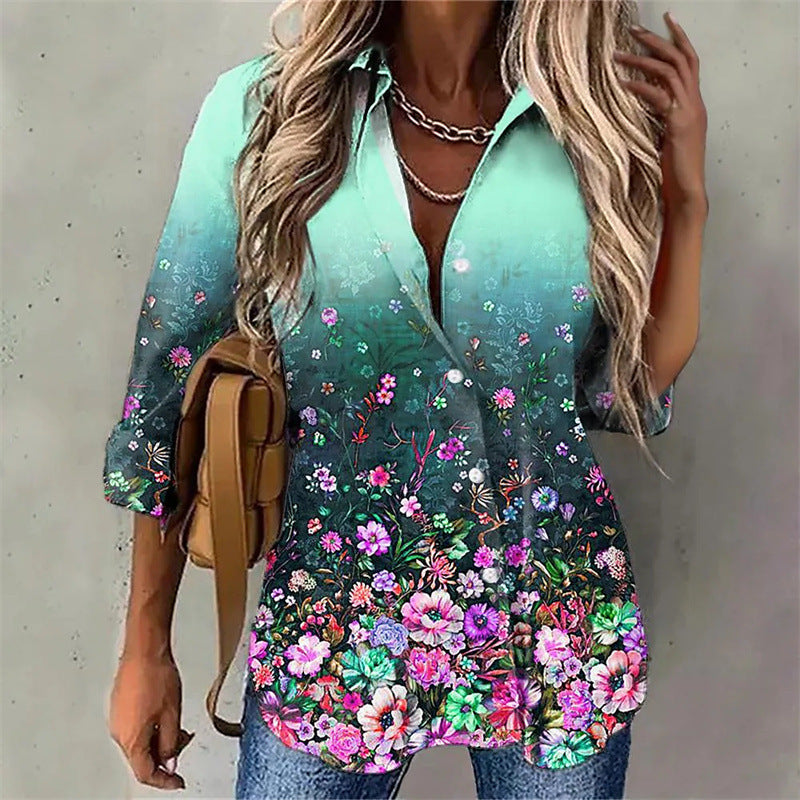 Damen Elegante Bluse mit floralem Design und Ombre-Effekt R&B
