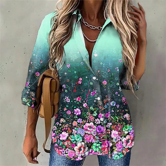 Damen Elegante Bluse mit floralem Design und Ombre-Effekt R&B
