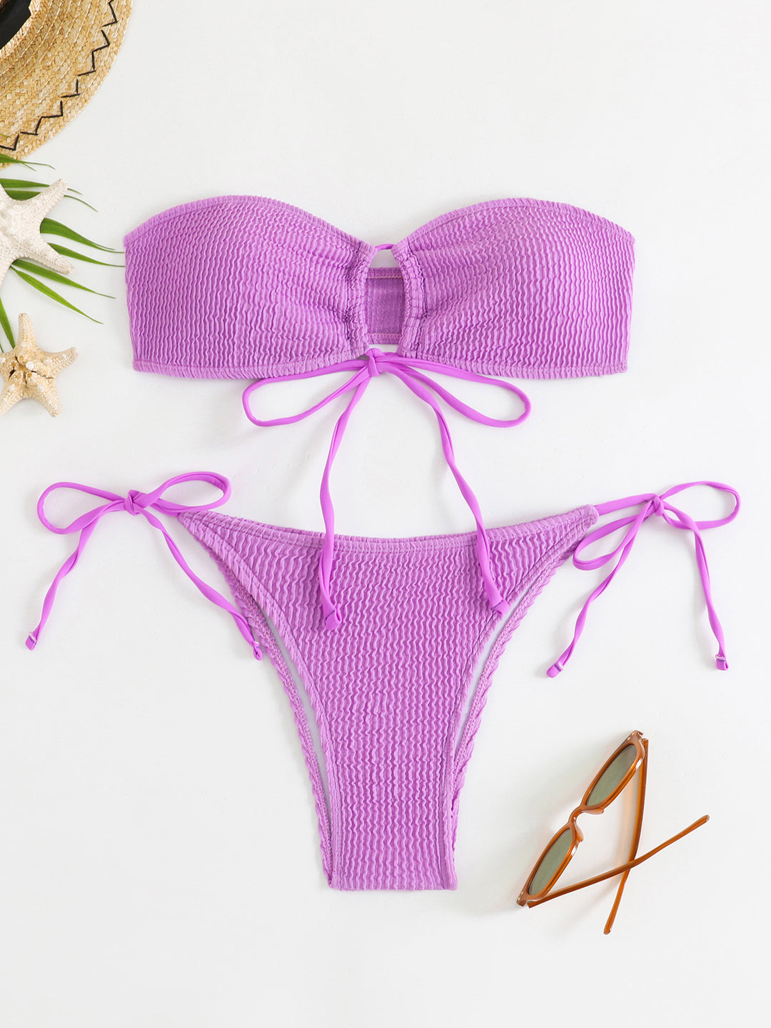 Damen Bandeau-Bikini-Set mit Klettverschluss und verstellbaren Bindebändern R&B