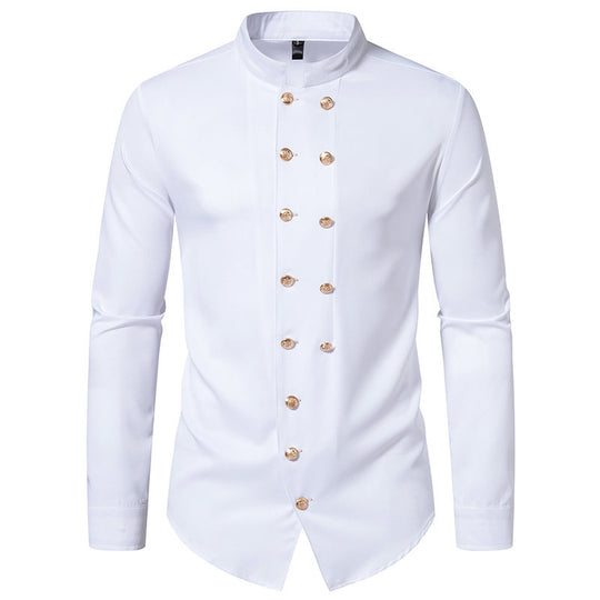 Herren Stehkragen-Hemd mit eleganten Knopfdetails R&B