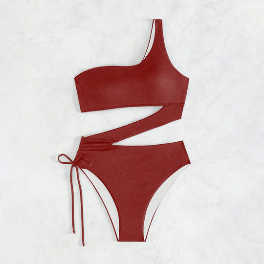 Damen einseitiger Badeanzug mit raffiniertem Wickeldesign R&B