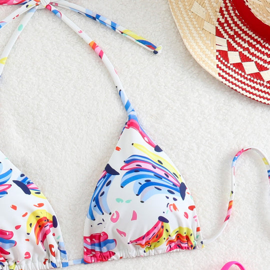 Damen Triangel-Bikini mit verspieltem Farbdesign und verstellbaren Bindebändern R&B