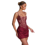 Damen Korsett-Kleid mit luxuriösen Spitzenakzenten und drapiertem Rock R&B