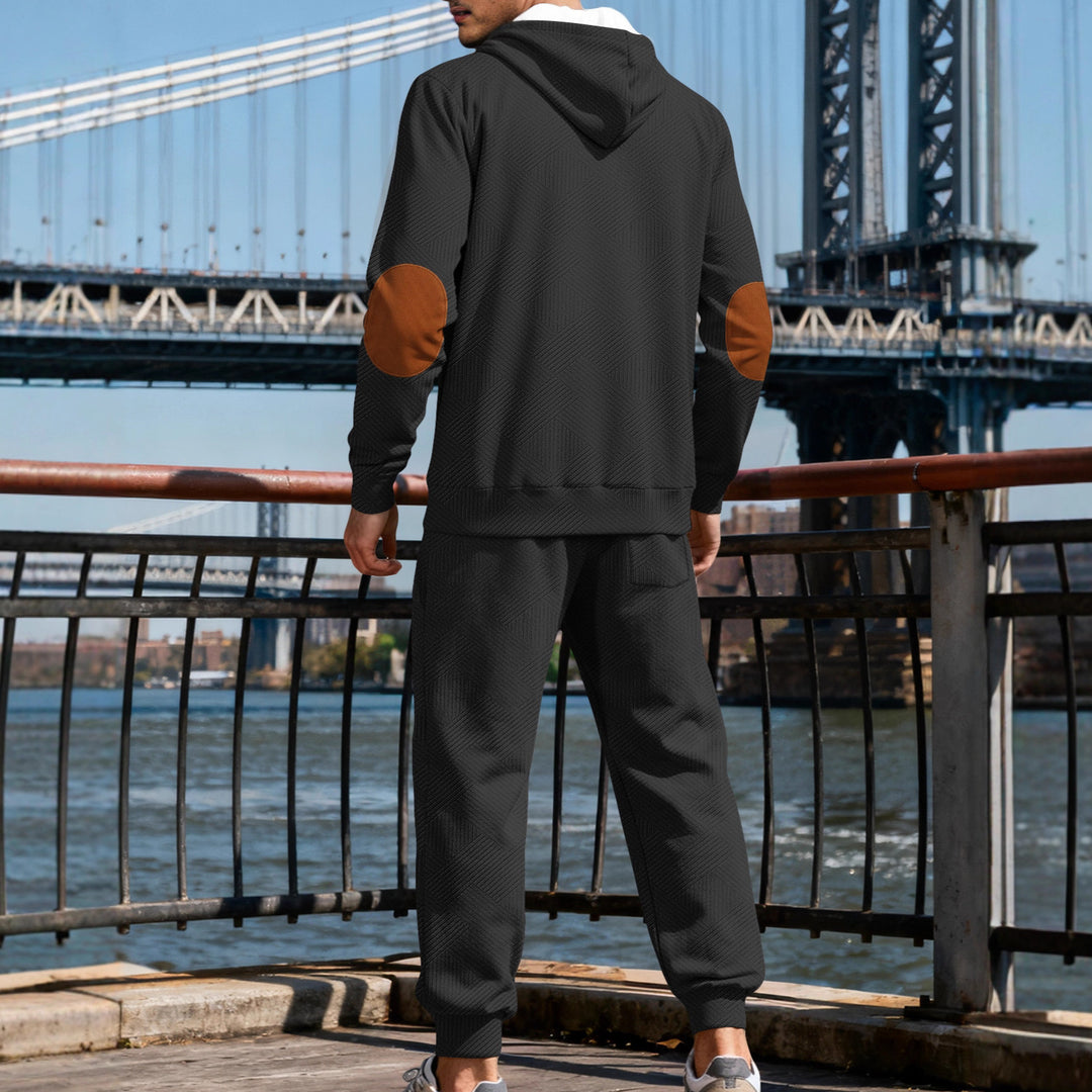 Herren nan strukturiertes Kapuzen-Joggingset mit Henley-Knopfleiste und Kontrast-Ellenbogenpatches R&B