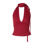 Damen Haltertop mit tiefem V-Ausschnitt und Schleifendetail R&B