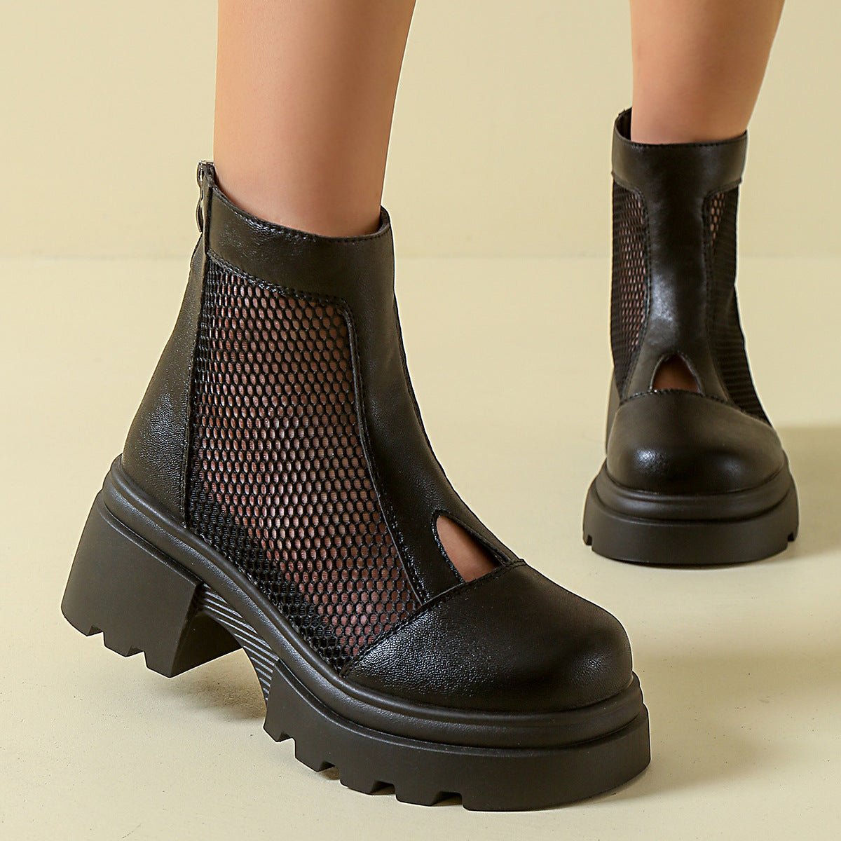 Damen trendy Verbindung von Stiefeln und Ankle Boots mit luftigen Mesh-Elementen R&B