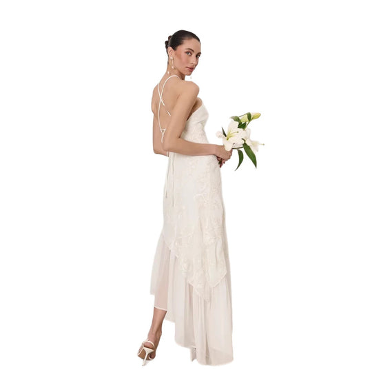 Damen Asymmetrisches Hochzeitskleid mit eleganter Spitze R&B