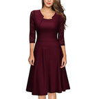 Damen Midi-Kleid mit Spitzenärmeln und schwingendem Rock R&B